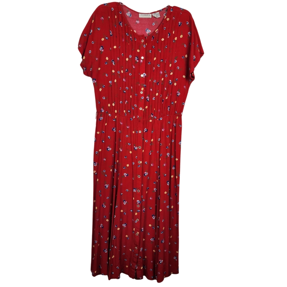 Vintage Liz Claiborne Dresses Red Floral Maxi Dress Womens Size 10 Pleated Flowy